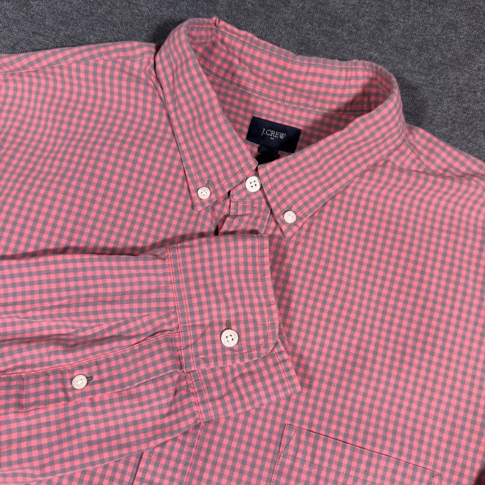 J.Crew Button Down Shirt Mens XL‎ Pink Gray Gingham Check Long Sleeve Cotton